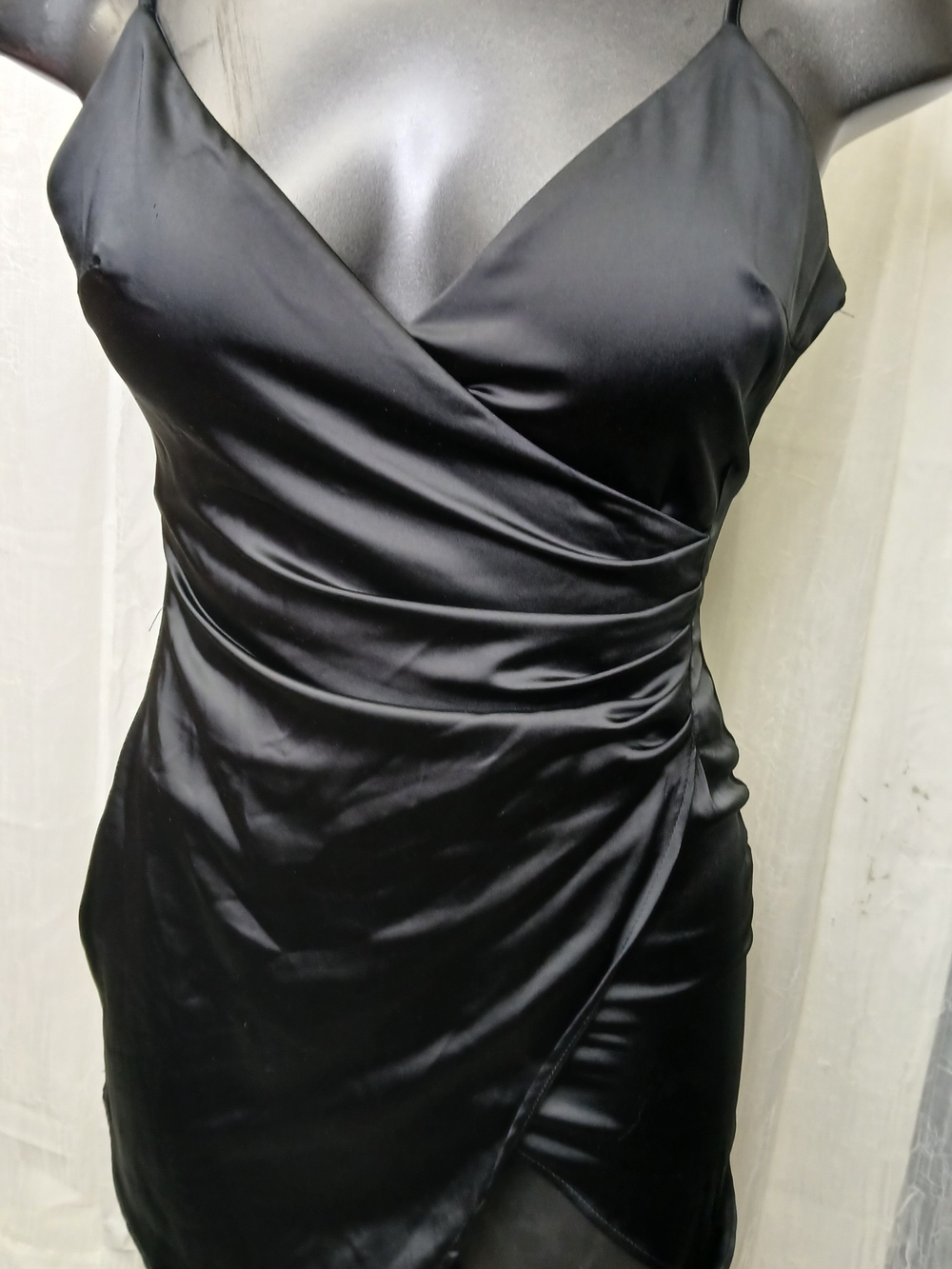 Black Satin Wrap Slip Dress - Women